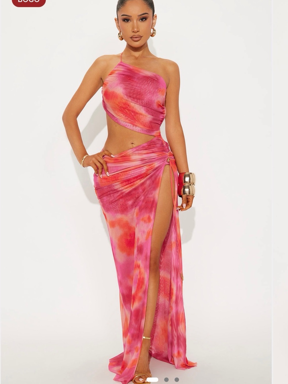 Women’s Pink Tie-Dye One-Shoulder Dress